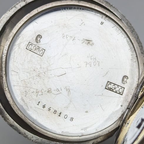 1910 年左右古董浪琴懷錶浮雕女雕塑銀側獵人做工良好